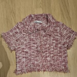 Zara Pink and White Tweed Crop Top